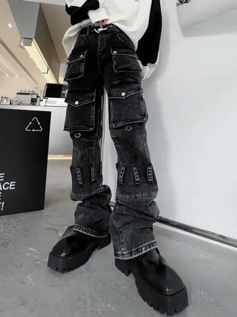 IEFB – pantalon Cargo pour homme, couleur unie, multi-poches, boucle en métal, décoration, vêtements foncés, collection automne 2022_voghion.com