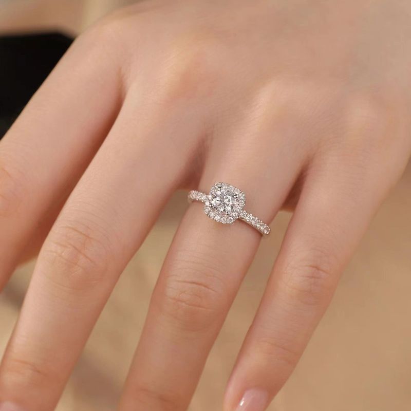 Live Classic Style Moissanite For Women Round Square 1 Carat Zircon Adjustable Open Ring_voghion.com