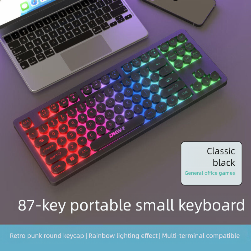 Real Mechanical Feel Keyboard 87 Keys Gaming Mouse Wired Laptop Small Silent High Aesthetic_voghion.com