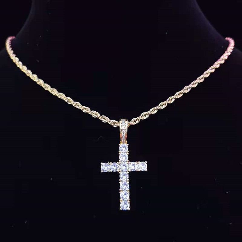 Mannen Vrouwen Hip Hop Kruis Hanger Ketting Met 4mm Zircon Tennisketting Iced Out Bling Kettingen HipHop Sieraden Mode_voghion.com