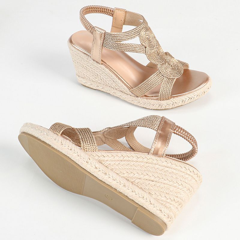Sandali con zeppa bohémien da donna - Scarpe estive in stile romano fatte a mano in corda di iuta (piattaforma comoda e cinturini regolabili)_voghion.com