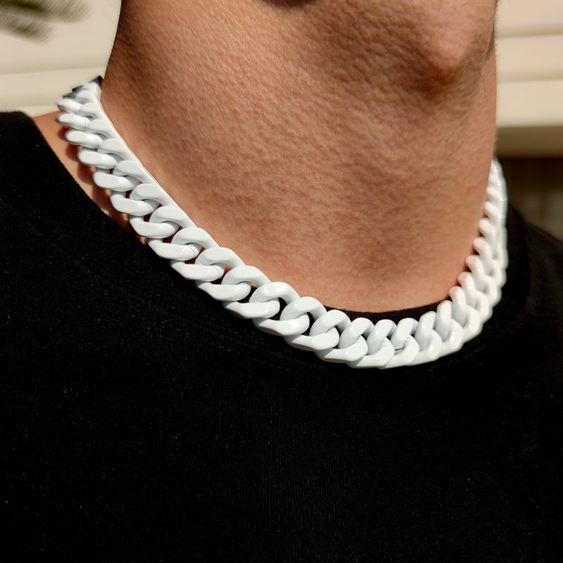 Trendy emaille ketting van roestvrij staal, kleurvast titanium, Cubaanse ketting, hiphopsieraden voor heren_voghion.com
