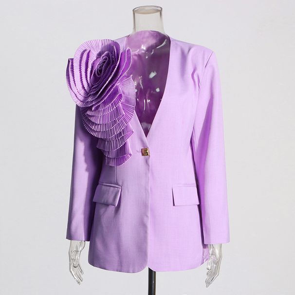 Women's Clothing Temperamental commuting one button V neck suit 2024 new design sense splicing three dimensional large plate flower suit jacket_voghion.com