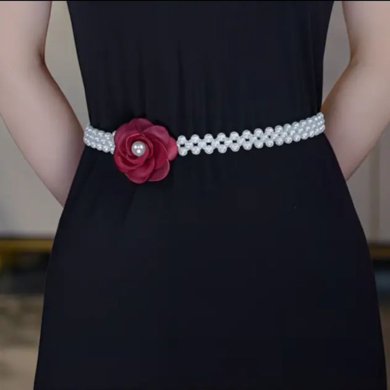 Cintura elastica in vita con decorazione di perle e strass a catena da donna, alla moda, per abiti dolci_voghion.com