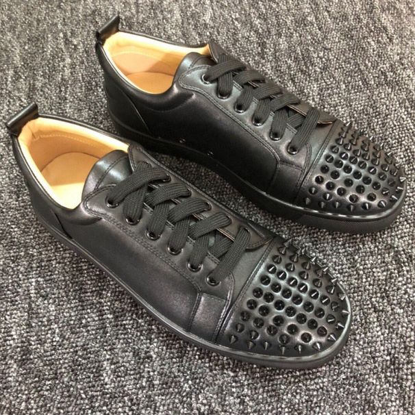 Standard Original Box Red Sole Low Top Leather Shoes Rivet Rhinestone Trendy Men's Non-Slip Wear-Resistant Lace-Up_voghion.com