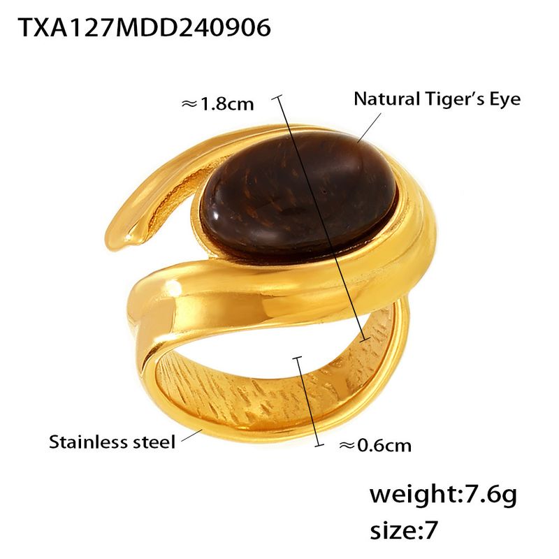 Vintage natürliche Tigerauge Stein C-förmige Ohrringe offenen Ring Damen Set_voghion.com