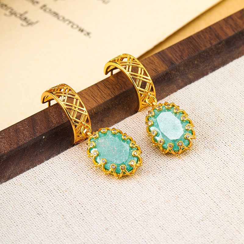 Orecchini Summer Jade Marrow "zircone di cristallo incrinato a forma di C con sensazione di alta qualità e squisiti orecchini tempestati di diamanti_voghion.com