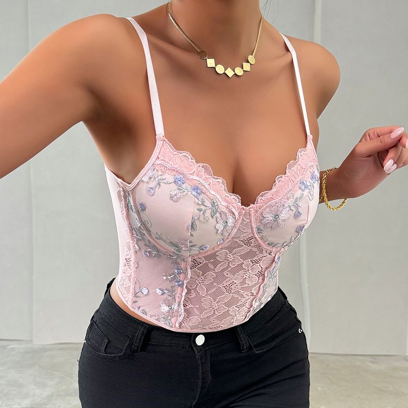 Women's Clothing New Suspender Chest Lace Lace Fashionable Three Dimensional Flower Embroidery Steel Ring Fishbone Vest_voghion.com