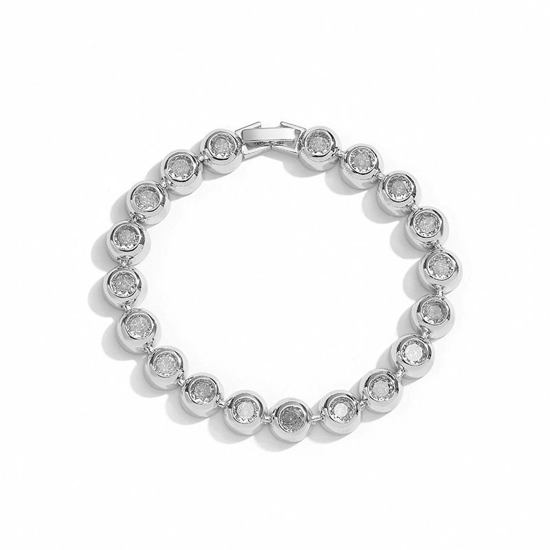 Set di collana e bracciale minimalisti con zirconi a forma di cerchio da donna - Elegante set di gioielli boho placcati in oro e oro bianco per l'uso quotidiano con perline rotonde_voghion.com