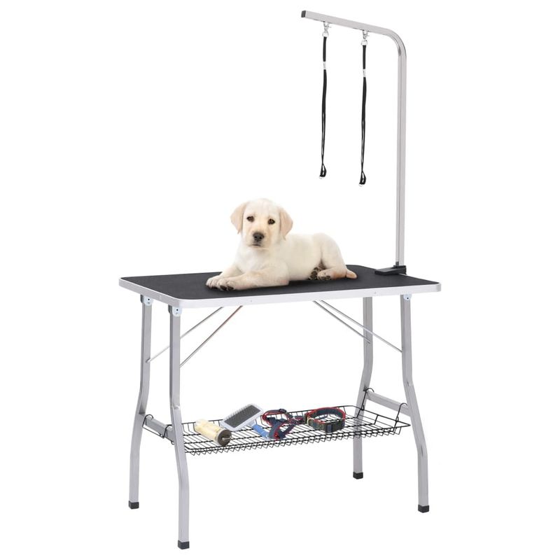 Adjustable Dog Grooming Table with 2 Loops and Basket_voghion.com