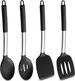 Black Kitchen Cooking Utensils 4-Piece Set, Silicone Solid Spatula Slotted Spoon Shovel For Non-Stick Cookware_voghion.com