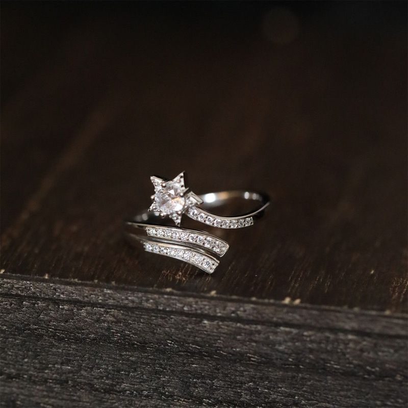 pure Zircon Meteor Star Silver S Niche Design, Fashionable And High-end Live Food Ring, Adjustable For Women Design, Ring,_voghion.com