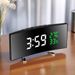 6 Multifunctionele LED-bureauklok, groot gebogen display, tijd, temperatuur, vochtigheid, USB-batterij, strak zwart, modern interieur_voghion.com