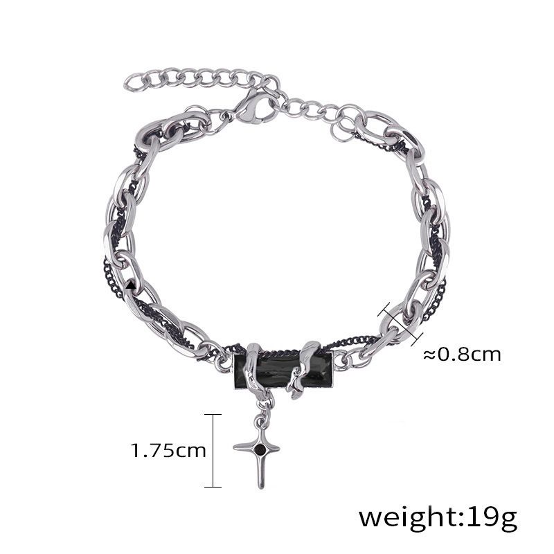 Pulsera de hombre con cruz envuelta en obsidiana, estilo hip-hop punk oscuro, personalidad, marca de moda, sentido de estrella, joyería para parejas_voghion.com