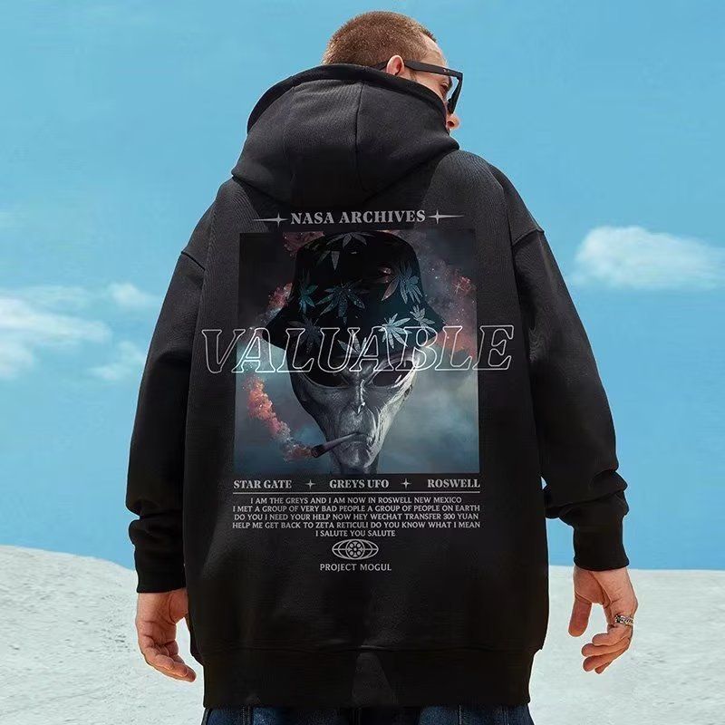 American sweatshirt for men in autumn winter, new hooded sweater with loose fat, plus size, fat and plush couple jacket_voghion.com