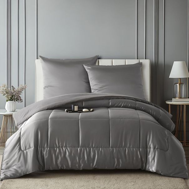 Satin Brushed Duvet Cover Set - 3-Piece Heavy Warm Bedding With Hypoallergenic Polyester, Deep Gray (200x230cm, Queen/King Size Options)_voghion.com