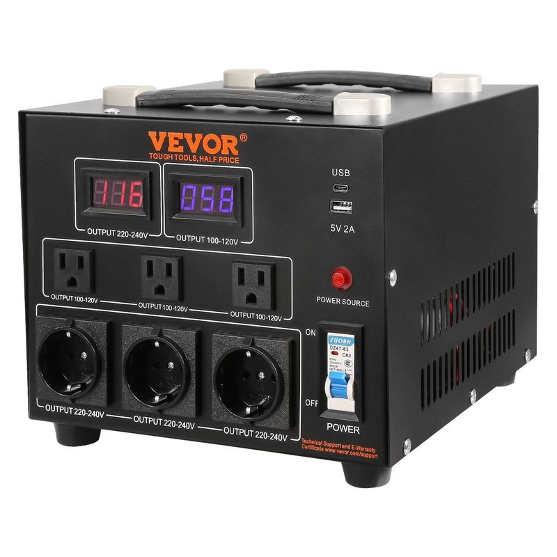 VEVOR Voltage Converter Transformer, 3000W, Heavy Duty Step Up/Down Transformer, Convert From 110 Volt To 220 Volt And From 220 Volt To 110 Volt, With US Outlet EU Outlet 5V USB Port, CE Certified_voghion.com