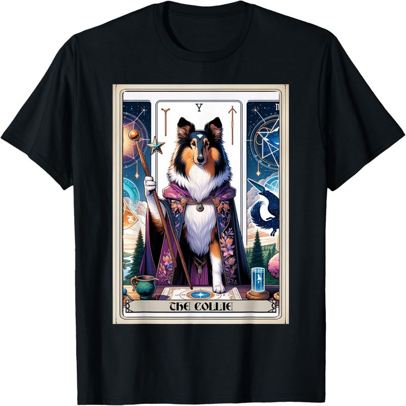 T-shirt pour chien avec carte de tarot Collie._voghion.com