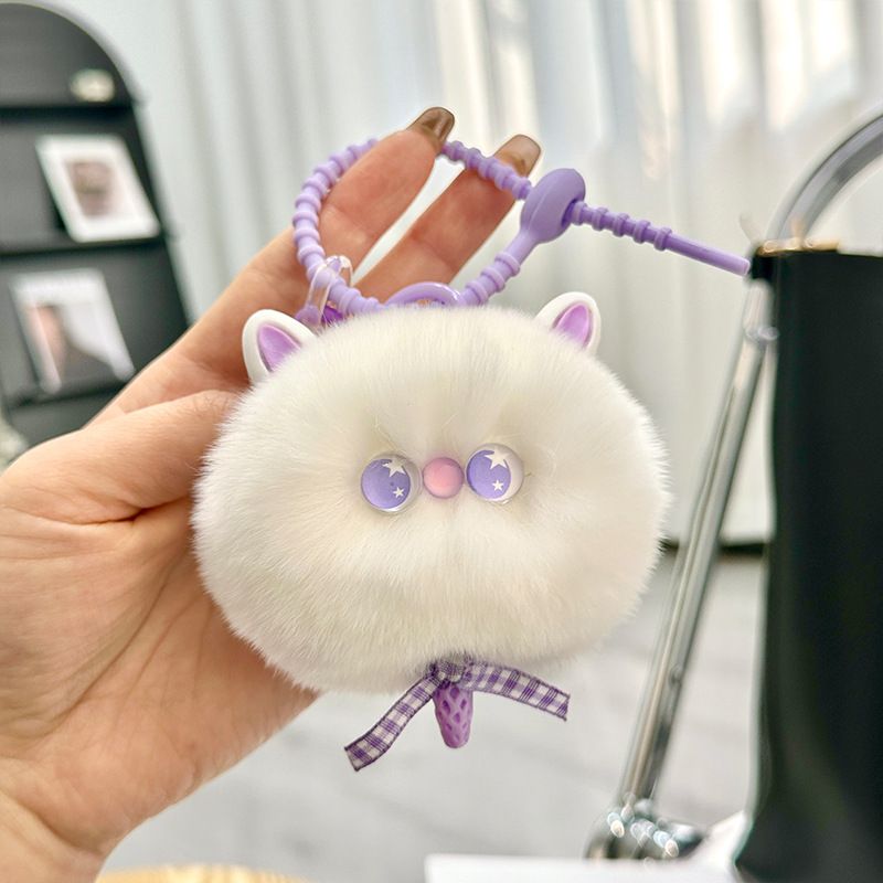 Portachiavi per auto con ciondolo a forma di gattino in pelliccia di coniglio rex ecologico, in morbida peluche, con borsa_voghion.com