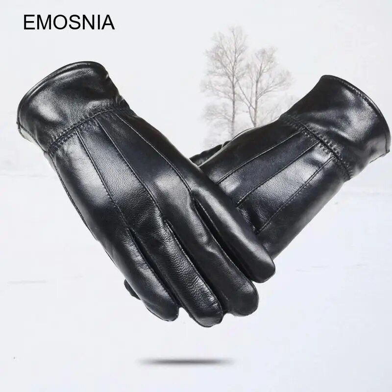 Men's Genuine Autumn Winter Sheepskin Combination Leather Warm and Veet Fashion Business Glove_voghion.com