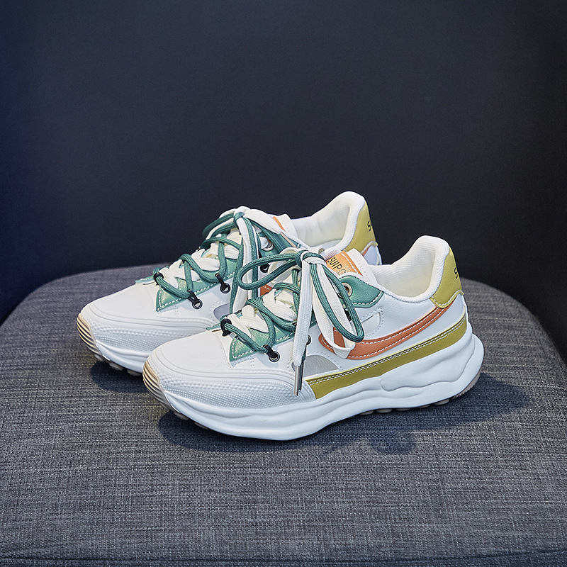Kadın Kalın Topuklu Ayakkabı Nefes Alabilir File Platform Tenis Ayakkabıları Moda Bağcıklı Bayan Kama Vulkanize Ayakkabılar Zapatillas_voghion.com