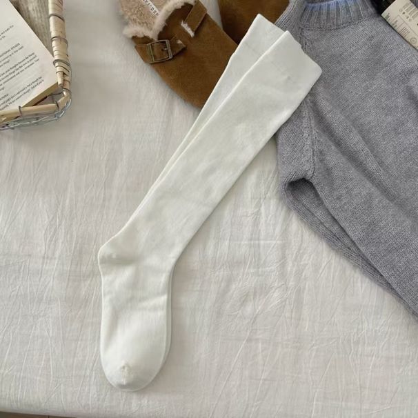 Chaussettes longues côtelées sans coutures pour femme, couleur unie, automne-hiver, amincissantes, style universitaire, légèrement compressives_voghion.com