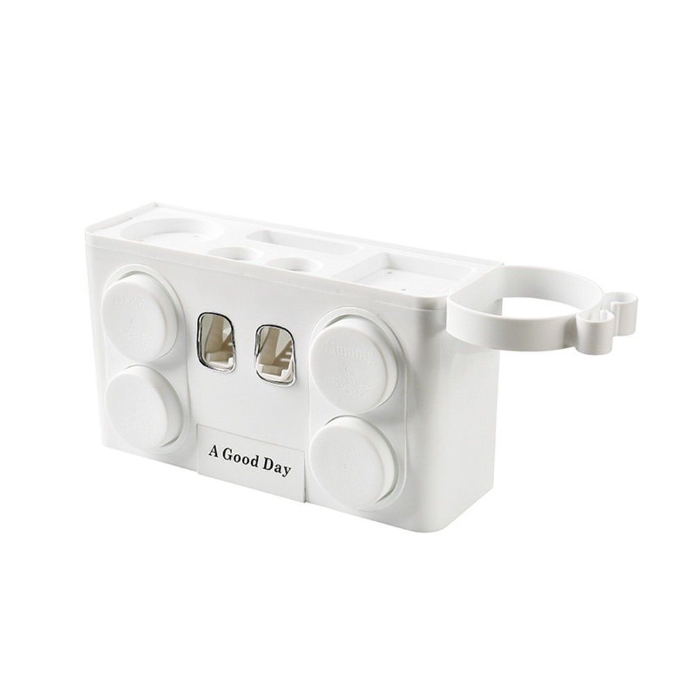 Wandmontierter automatischer Zahnpastaspender mit Aufbewahrungsregal und Zahnbürstenhalter für Badezimmeraccessoires_voghion.com