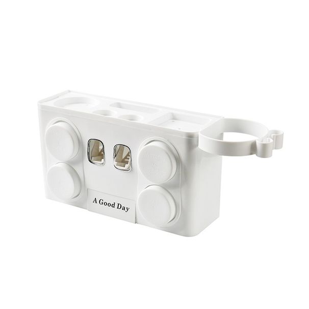 Wandmontierter automatischer Zahnpastaspender mit Aufbewahrungsregal und Zahnbürstenhalter für Badezimmeraccessoires_voghion.com