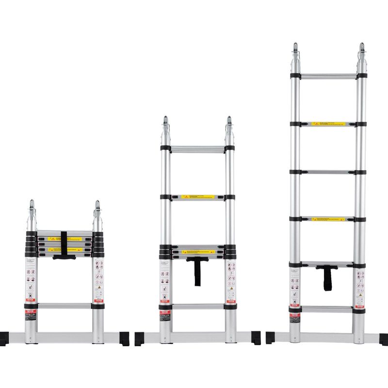 Telescoping Extension Ladder 12.5FT A-Shape W/ Stabilizer Bar For RV_voghion.com