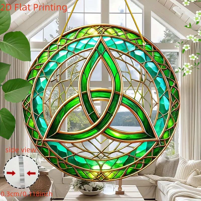 Acchiappasole con nodo celtico - Opera in acrilico color smeraldo da 8". Decorazione ispirata alla tradizione irlandese, ideale per le finestre dell'ufficio o come ricordo significativo per la festa del papà._voghion.com