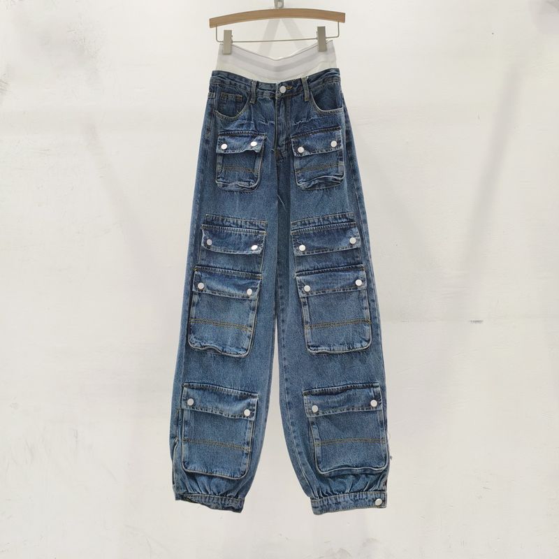Women's Clothing  Workwear Design Denim Leggings For Women Spring New Multi Pocket High Waist Slim Harem Trousers_voghion.com