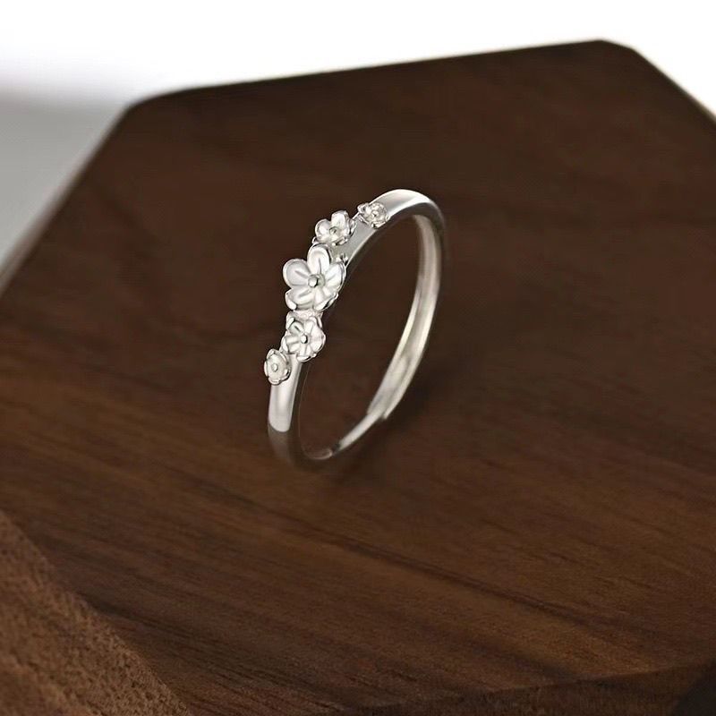 Anello aperto regolabile in argento puro S999, semplice e lussuoso, per donna, di alta qualità, stile forestale, squisito fiore di prugna._voghion.com