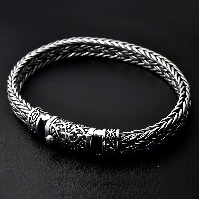 Bracciale da uomo Papas, creativo, intrecciato, retrò, alla moda, con fibbia ad arco spessa, audace e dominante, motivo a drago._voghion.com