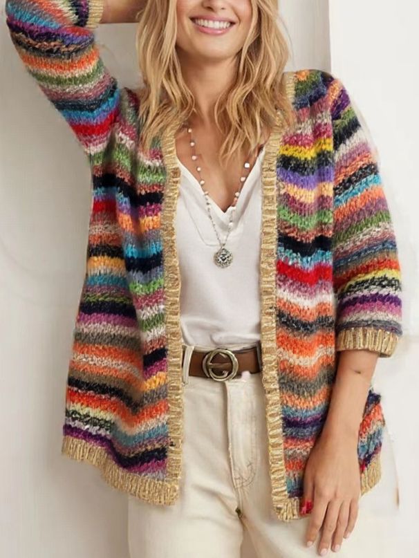 Lightweight Knit Cardigan For Women - Soft Cashmere Blend Open Front Sweater - Oversized Comfort Fit - Gradient Color Long Sleeve Casual Cover-Up_voghion.com