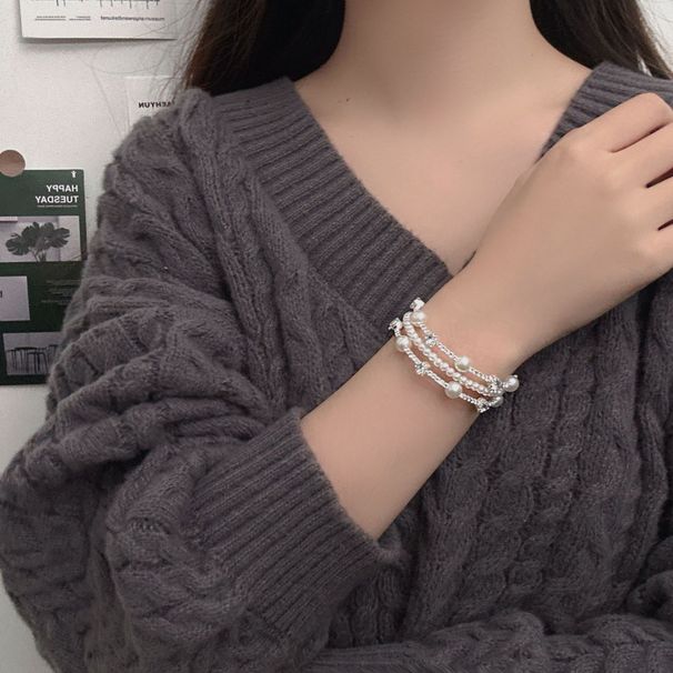 Pearl Rhinestone Multi-layer Wrapped Bracelet For Women, Unique Design Sense, Fashionable And Elegant Statement Jewelry_voghion.com