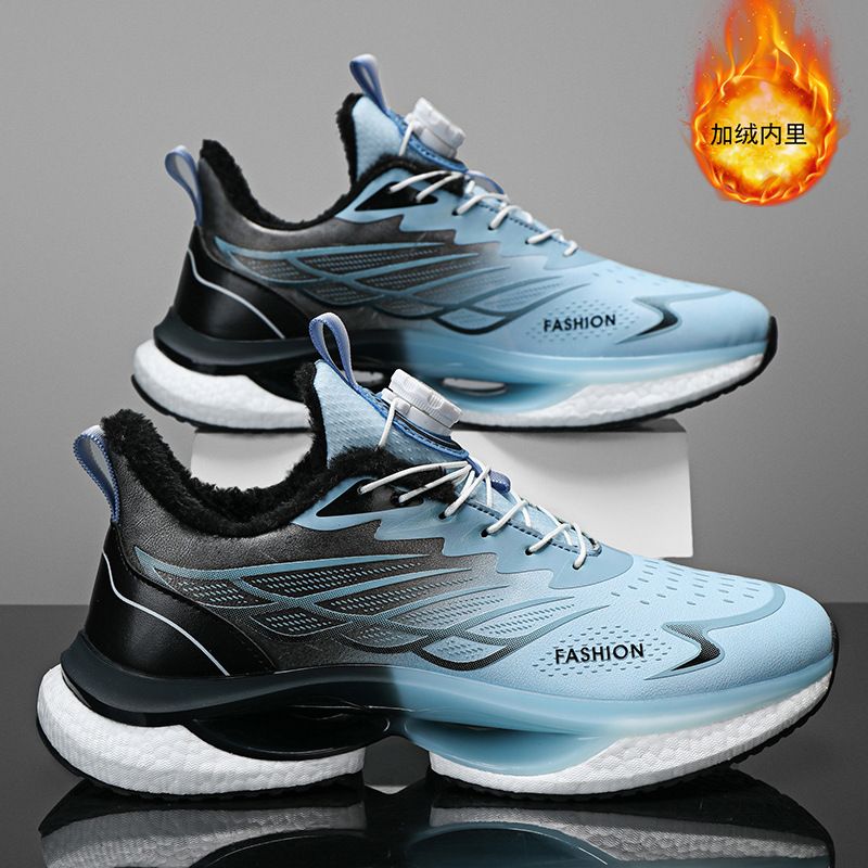 ShoeVault Factory Direct Men's Winter Fleece-Lined Warm High-End Thick-Soled Sneakers Northeastern Rotating Button Cotton Shoes_voghion.com