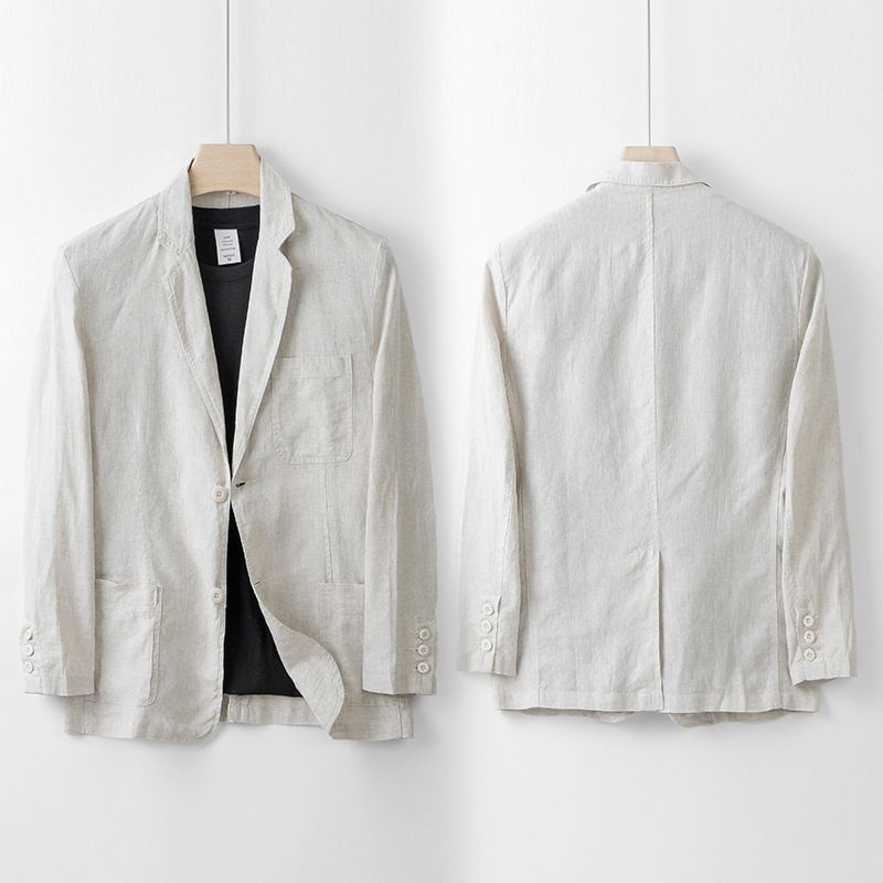 Herrenbekleidung Herrenanzugjacke aus Leinen im britischen Stil, lässiger kleiner Anzug für Herren, lockerer, lässiger Einzelanzug 050_voghion.com