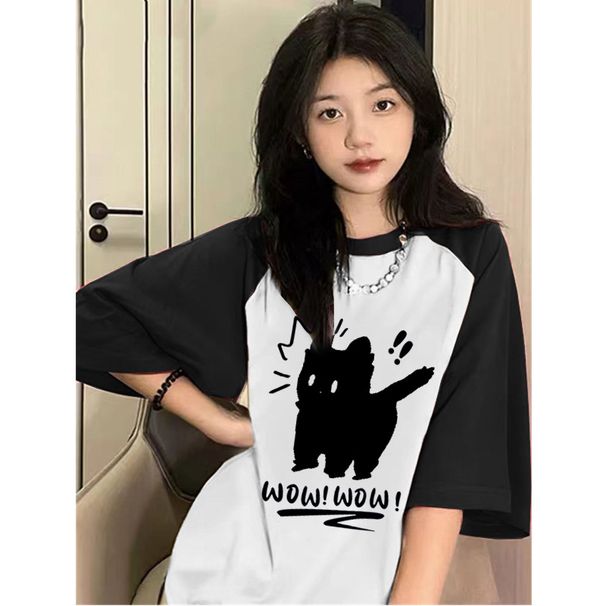 Maglietta da donna con scollo rotondo interno, manica corta raglan, semplice e casual, in cotone_voghion.com