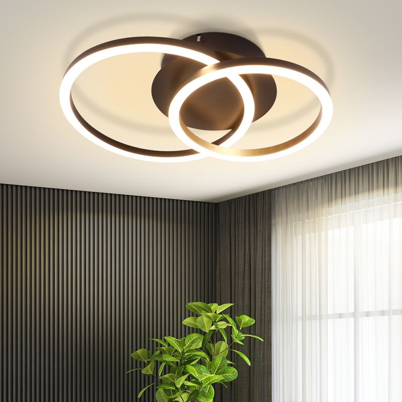 LED Deckenleuchte Deckenlampe Schwarz - 2 Ringe Modern Rund Design Wohnzimmerlampe 24W 3000K Warmweiß Schlafzimmerlampe Drehbar Küchenlampe_voghion.com