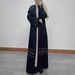 Elegant Dubai Pearl-Embellished Abaya – Long Sleeve Open Front Robe Dress (Black/Burgundy, S-XXL)_voghion.com