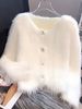 Women's Elegant Plush White Fur-Lined Long Sleeve Button Front Coat - Solid Color Warmth, Regular Length Fall Outerwear,_voghion.com