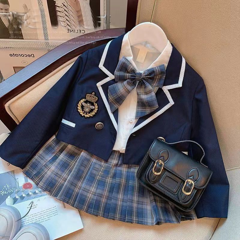 Veste de costume Style collège pour filles, chemise, jupe plissée, uniforme Jk pour enfants_voghion.com