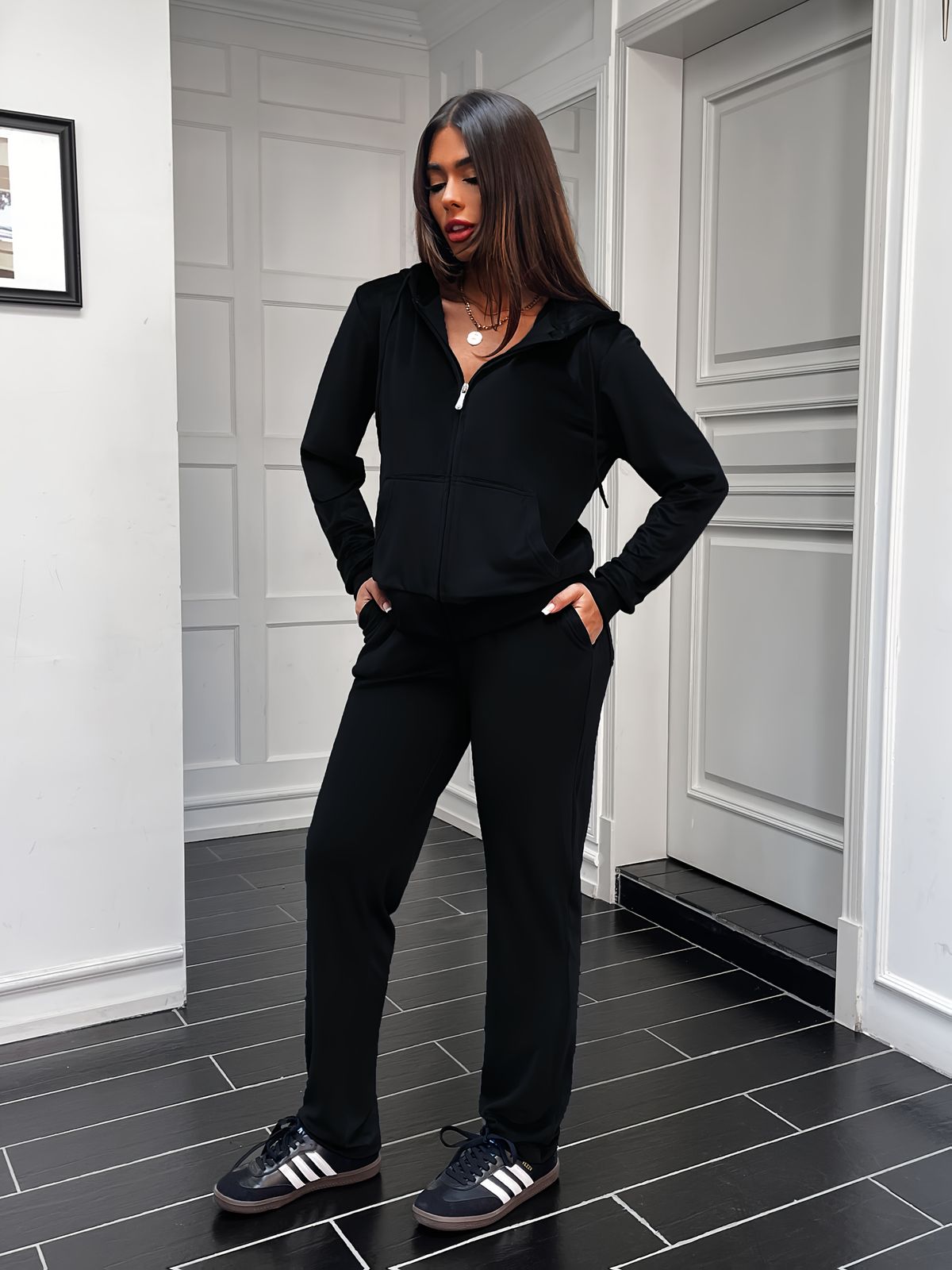 2025 New Women'S Solid Color Sportswear 2pcs Zipper Hooded Sweatshirt Pockets, Hat With Drawstring, Threaded Fabric At_voghion.com