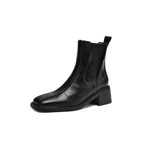 Patchwork Elastik Bantlı Kalın Orta Topuklu Kadın Modası 2024 Sonbahar Kış Yeni Kadın Kısa Martin Botları_voghion.com