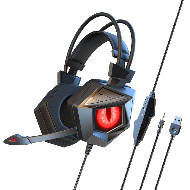 PC Juhtmega peakomplekt Mängija kõrvaklapid mikrofoniga PS4 jaoks PS5 Xbox Sülearvuti Devil Phone Gaming Kasko Ghost Eyes LED-peakomplektid_voghion.com