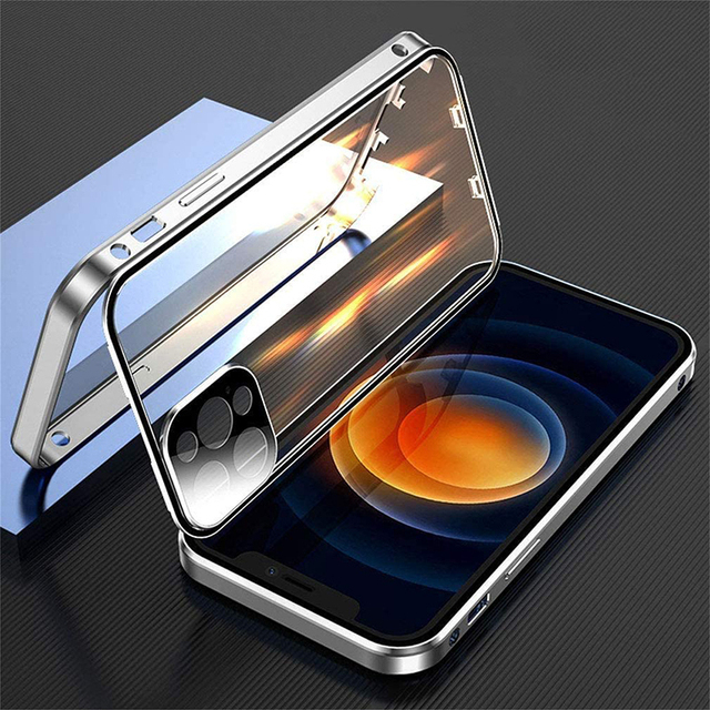 360 Vollschutz Metall Magnetische doppelseitige Glas-Schnappverschluss-Hülle für iPhone 14 13 12 11 Pro Max Plus Objektivschutzabdeckung_voghion.com