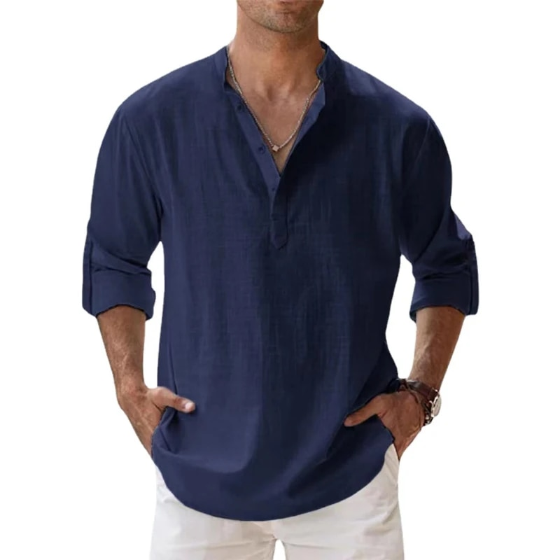 Neue Baumwoll-Leinen-Hemden für Herren, lässige, leichte Langarm-Hemden aus Hemley-Strand, Hawaii-T-Shirts für Herren_voghion.com
