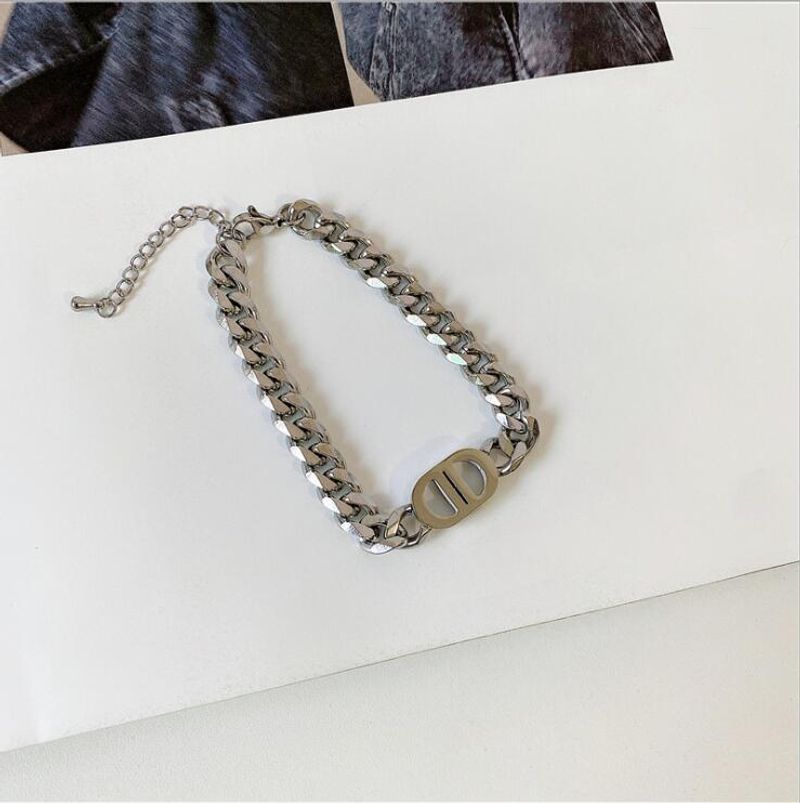 Trendy Gold Thick Letter Double D Titanium Steel Necklace For Women Hip Hop Pig Nose Collarbone Chain Versatile Choker_voghion.com