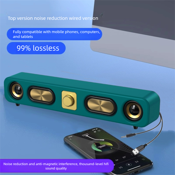 Drahtloser Desktop-Bluetooth-Langstreifen mit Subwoofer, Stereo-Surround-Sound, hoher Klangqualität und Kartensteckplatz-Lautsprecher_voghion.com