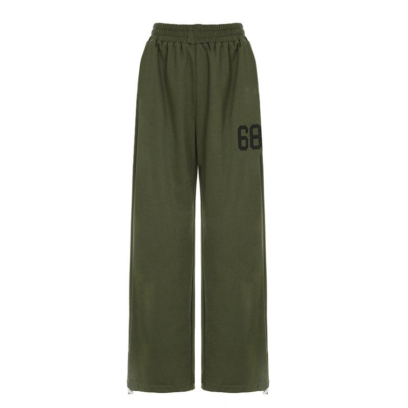 Pantalons pour hommes, style rétro, vert armée, impression numérique, taille basse, élastiques, jambes larges, printemps et automne, pantalons décontractés, slim et droits_voghion.com